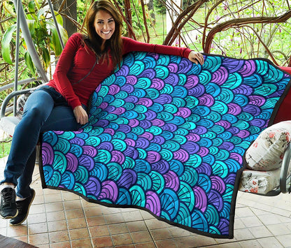 Teal Pink Mermaid Scales Pattern Print Quilt