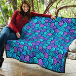 Teal Pink Mermaid Scales Pattern Print Quilt