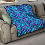 Teal Pink Mermaid Scales Pattern Print Quilt