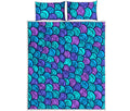 Teal Pink Mermaid Scales Pattern Print Quilt Bed Set