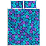 Teal Pink Mermaid Scales Pattern Print Quilt Bed Set