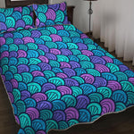 Teal Pink Mermaid Scales Pattern Print Quilt Bed Set