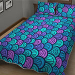 Teal Pink Mermaid Scales Pattern Print Quilt Bed Set
