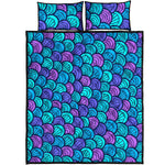 Teal Pink Mermaid Scales Pattern Print Quilt Bed Set