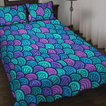 Teal Pink Mermaid Scales Pattern Print Quilt Bed Set