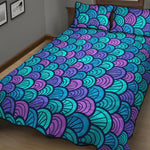 Teal Pink Mermaid Scales Pattern Print Quilt Bed Set