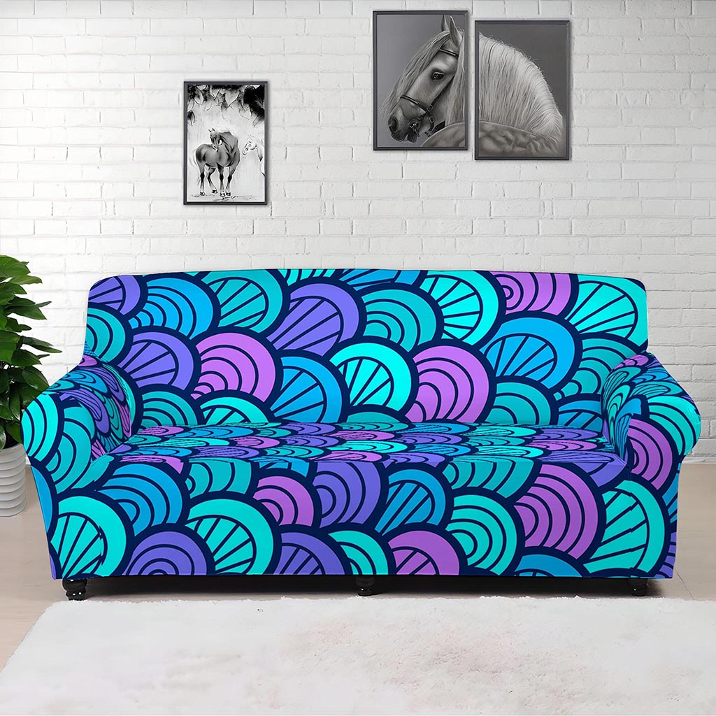 Teal Pink Mermaid Scales Pattern Print Sofa Cover