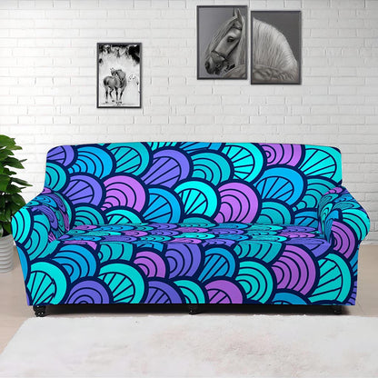 Teal Pink Mermaid Scales Pattern Print Sofa Cover