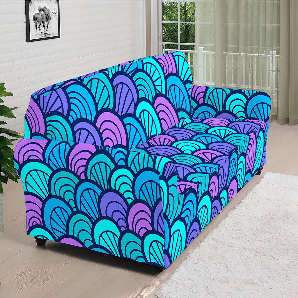 Teal Pink Mermaid Scales Pattern Print Sofa Cover