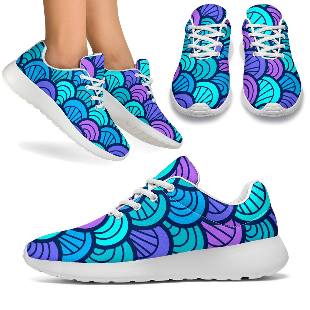 Teal Pink Mermaid Scales Pattern Print Sport Shoes GearFrost