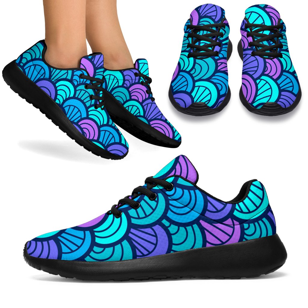 Teal Pink Mermaid Scales Pattern Print Sport Shoes GearFrost