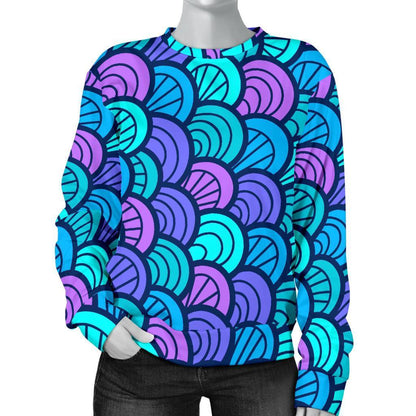 Teal Pink Mermaid Scales Pattern Print Women's Crewneck Sweatshirt GearFrost