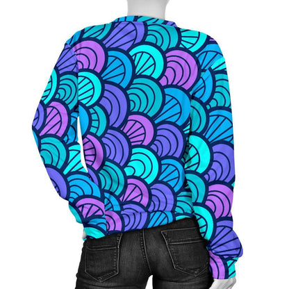 Teal Pink Mermaid Scales Pattern Print Women's Crewneck Sweatshirt GearFrost