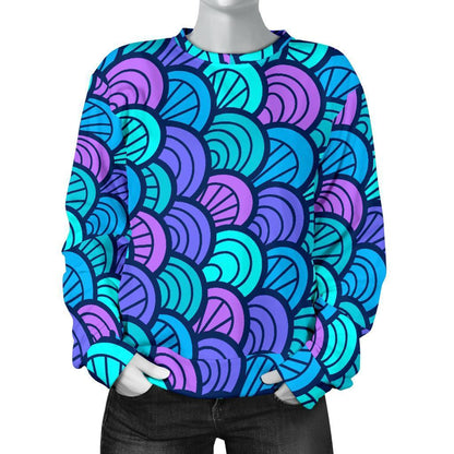 Teal Pink Mermaid Scales Pattern Print Women's Crewneck Sweatshirt GearFrost