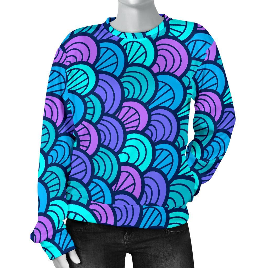 Teal Pink Mermaid Scales Pattern Print Women's Crewneck Sweatshirt GearFrost