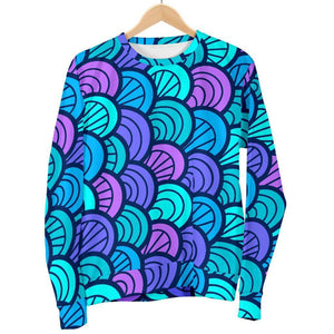Teal Pink Mermaid Scales Pattern Print Women's Crewneck Sweatshirt GearFrost