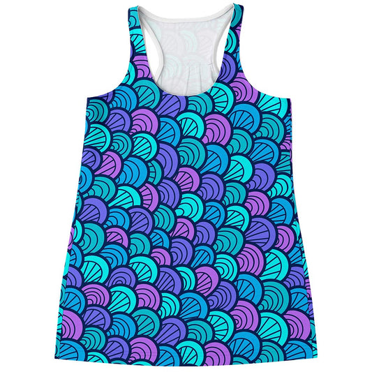 Teal Pink Mermaid Scales Pattern Print Women's Racerback Tank Top