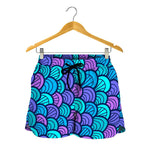 Teal Pink Mermaid Scales Pattern Print Women's Shorts