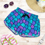 Teal Pink Mermaid Scales Pattern Print Women's Shorts