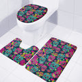 Teal Pink Sugar Skull Pattern Print 3 Piece Bath Mat Set