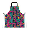 Teal Pink Sugar Skull Pattern Print Apron