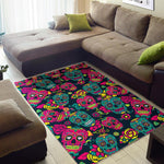 Teal Pink Sugar Skull Pattern Print Area Rug GearFrost