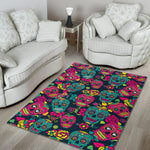 Teal Pink Sugar Skull Pattern Print Area Rug GearFrost