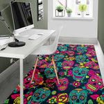 Teal Pink Sugar Skull Pattern Print Area Rug GearFrost