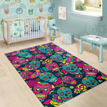 Teal Pink Sugar Skull Pattern Print Area Rug GearFrost