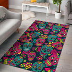 Teal Pink Sugar Skull Pattern Print Area Rug GearFrost