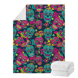 Teal Pink Sugar Skull Pattern Print Blanket