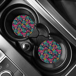 Teal Pink Sugar Skull Pattern Print Car Coasters