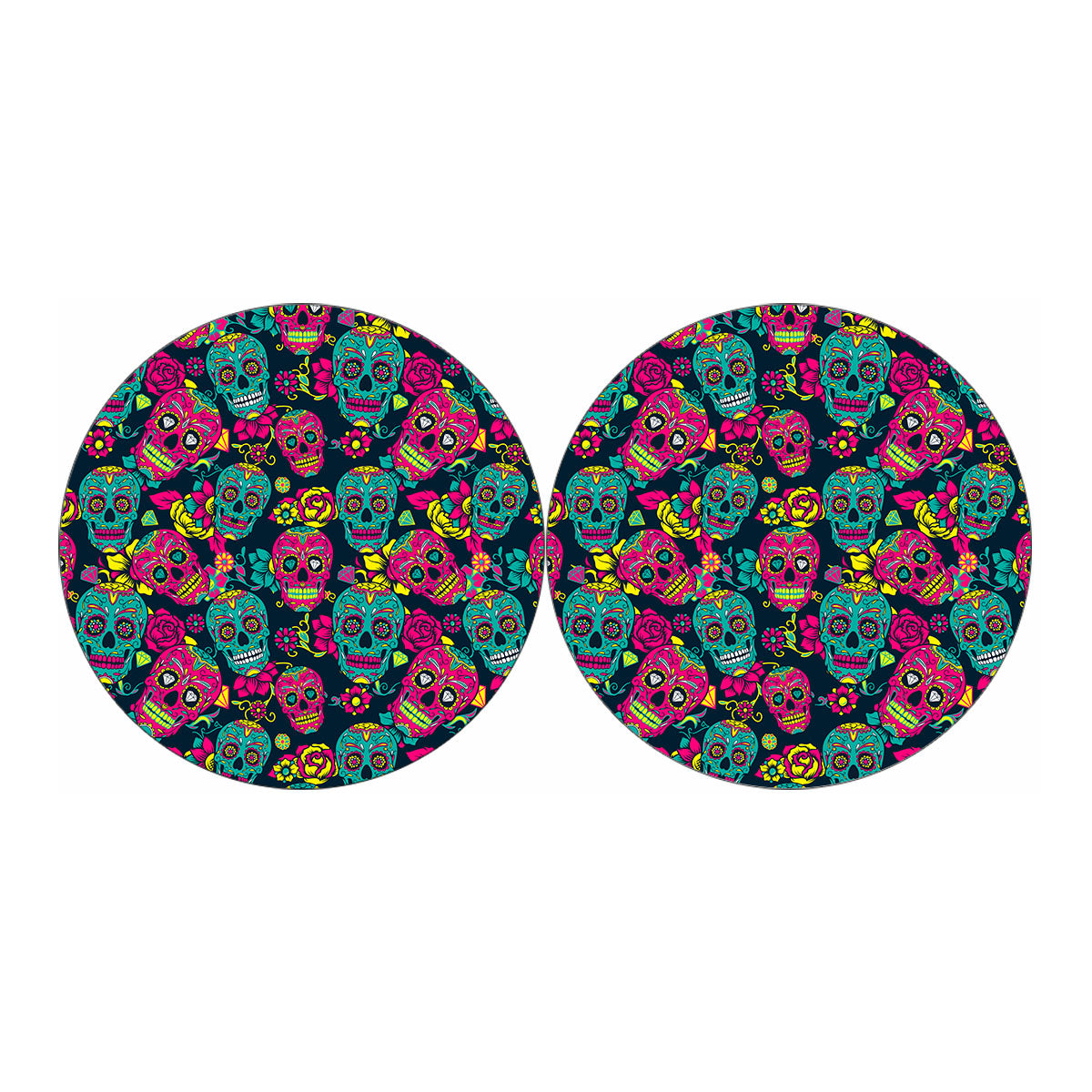 Teal Pink Sugar Skull Pattern Print Car Coasters