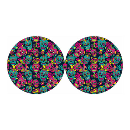 Teal Pink Sugar Skull Pattern Print Car Coasters