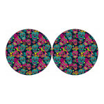 Teal Pink Sugar Skull Pattern Print Car Coasters