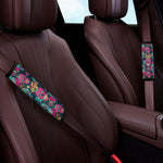 Teal Pink Sugar Skull Pattern Print Car Seat Belt Covers