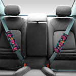 Teal Pink Sugar Skull Pattern Print Car Seat Belt Covers