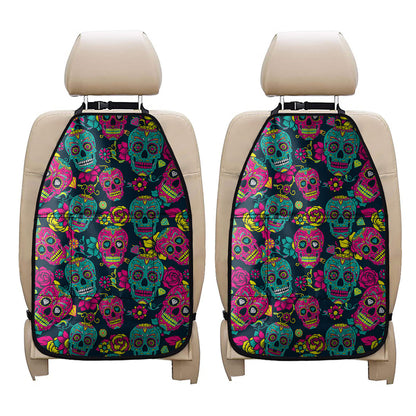 Teal Pink Sugar Skull Pattern Print Car Seat Organizers