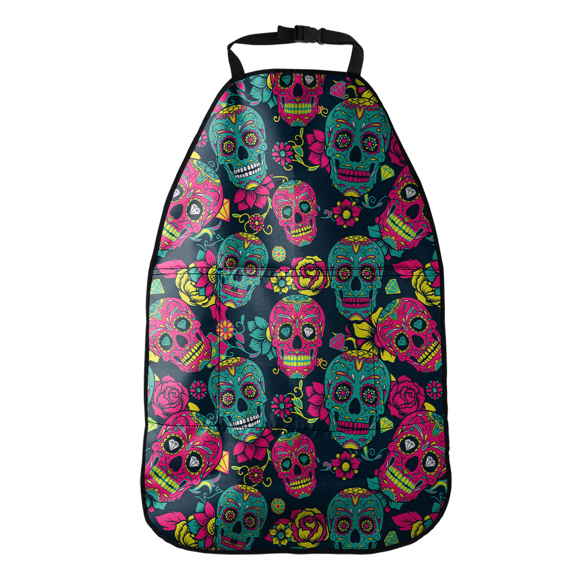 Teal Pink Sugar Skull Pattern Print Car Seat Organizers