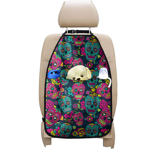 Teal Pink Sugar Skull Pattern Print Car Seat Organizers