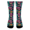 Teal Pink Sugar Skull Pattern Print Crew Socks