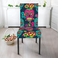 Teal Pink Sugar Skull Pattern Print Dining Chair Slipcover