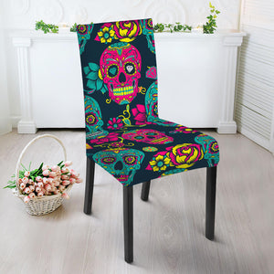 Teal Pink Sugar Skull Pattern Print Dining Chair Slipcover