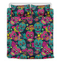Teal Pink Sugar Skull Pattern Print Duvet Cover Bedding Set
