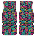 Teal Pink Sugar Skull Pattern Print Front and Back Car Floor Mats