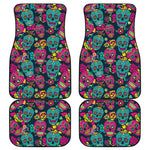 Teal Pink Sugar Skull Pattern Print Front and Back Car Floor Mats