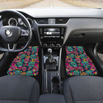 Teal Pink Sugar Skull Pattern Print Front and Back Car Floor Mats