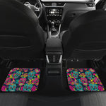 Teal Pink Sugar Skull Pattern Print Front and Back Car Floor Mats