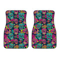 Teal Pink Sugar Skull Pattern Print Front Car Floor Mats