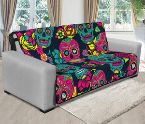 Teal Pink Sugar Skull Pattern Print Futon Protector